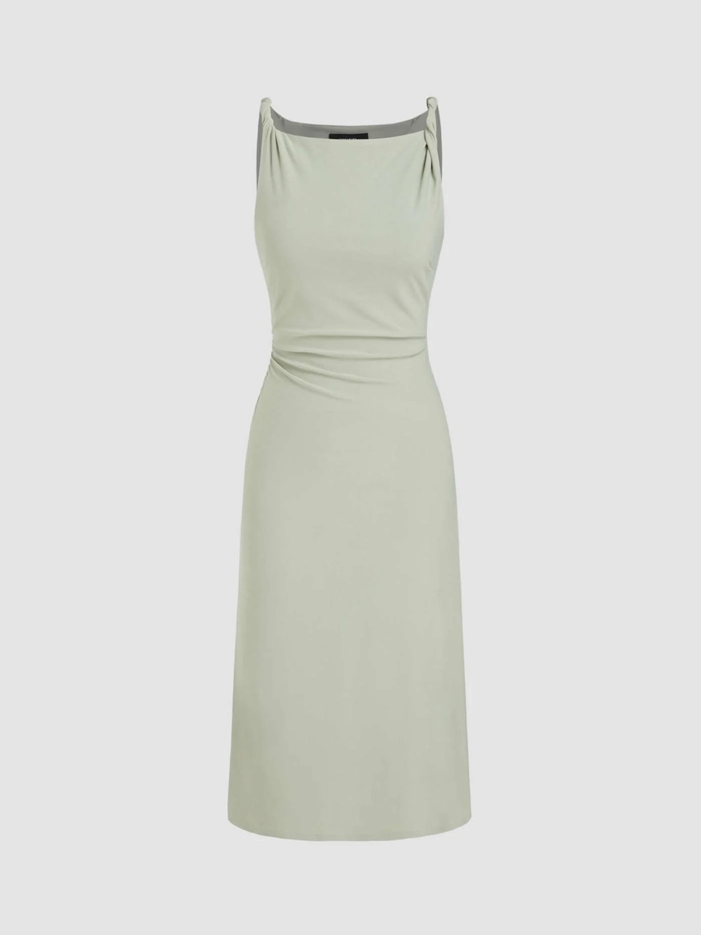 BOAT NECK TWIST RUCHED MIDI DRESS